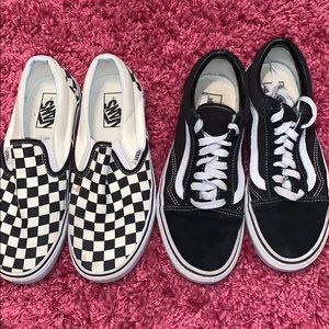 vans- checkered slide on and sneakers
